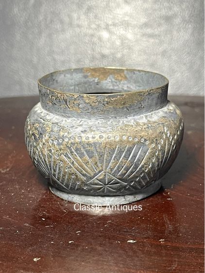 กระปุก ทองเหลืองกะไหล่เงิน ตอกตราจีนโบราณเก่าสะสม รูปที่ 6