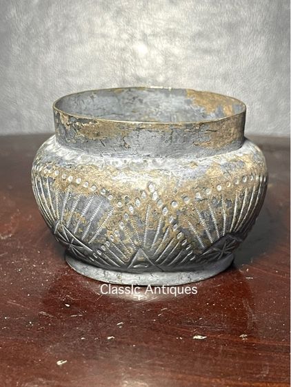 กระปุก ทองเหลืองกะไหล่เงิน ตอกตราจีนโบราณเก่าสะสม รูปที่ 5