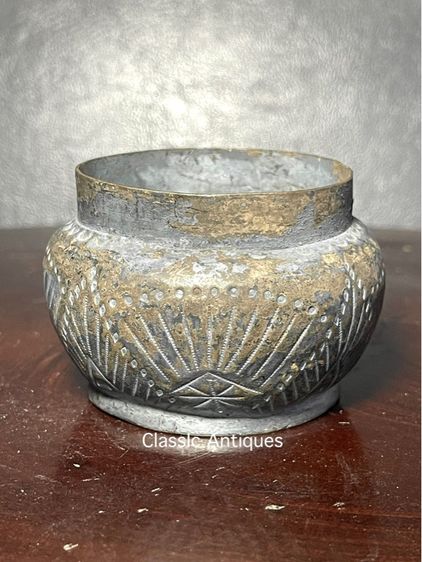 กระปุก ทองเหลืองกะไหล่เงิน ตอกตราจีนโบราณเก่าสะสม รูปที่ 3