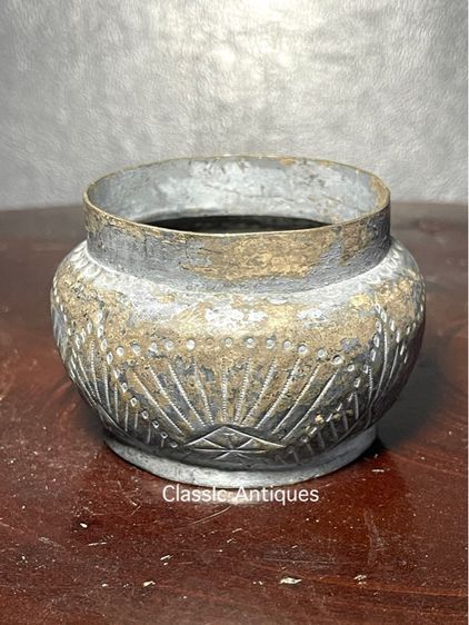 กระปุก ทองเหลืองกะไหล่เงิน ตอกตราจีนโบราณเก่าสะสม