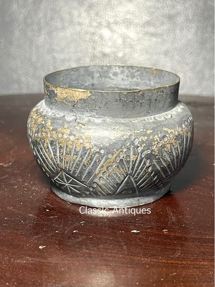 กระปุก ทองเหลืองกะไหล่เงิน ตอกตราจีนโบราณเก่าสะสม รูปที่ 8