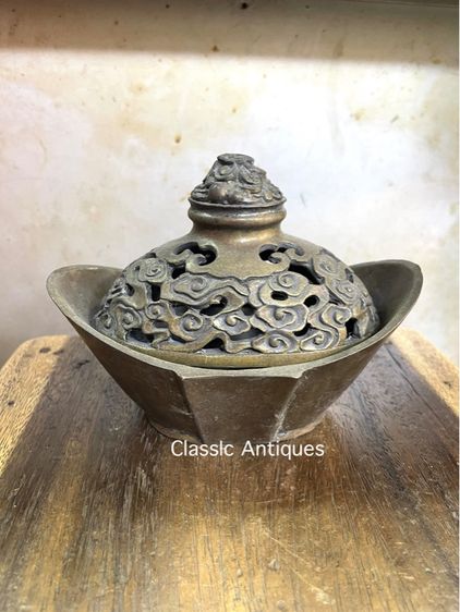 กระถางกำยาน ก้อนทองจีน ทองเหลืองสะสม A80 รูปที่ 5