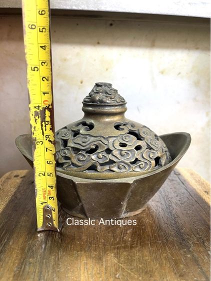 กระถางกำยาน ก้อนทองจีน ทองเหลืองสะสม A80 รูปที่ 10