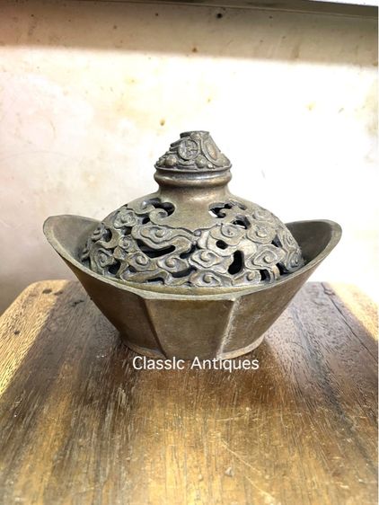 กระถางกำยาน ก้อนทองจีน ทองเหลืองสะสม A80