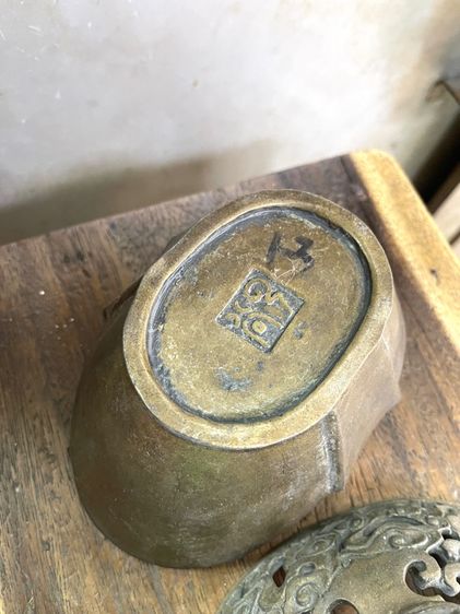 กระถางกำยาน ก้อนทองจีน ทองเหลืองสะสม A80 รูปที่ 13