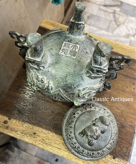 กระถางกำยาน มังกรขาสิงห์ ทองเหลือง A77 รูปที่ 13