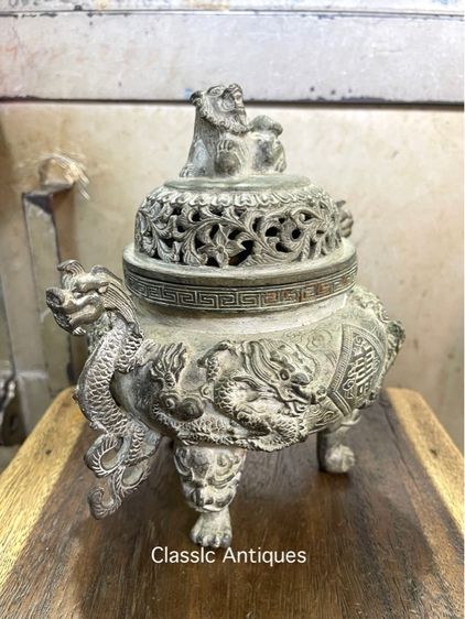 กระถางกำยาน มังกรขาสิงห์ ทองเหลือง A77 รูปที่ 3