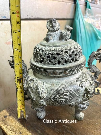 กระถางกำยาน มังกรขาสิงห์ ทองเหลือง A77 รูปที่ 15