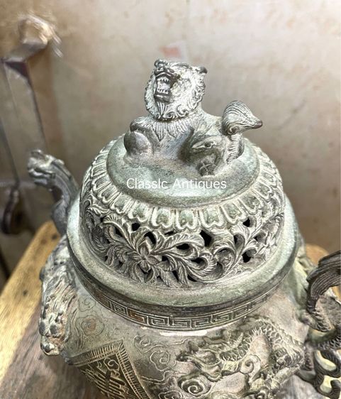 กระถางกำยาน มังกรขาสิงห์ ทองเหลือง A77 รูปที่ 5