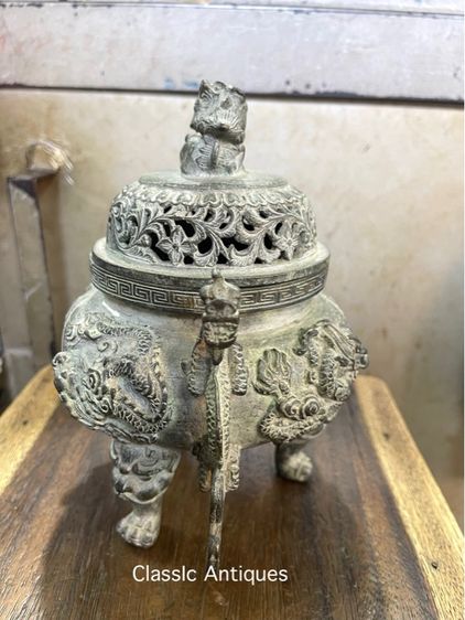 กระถางกำยาน มังกรขาสิงห์ ทองเหลือง A77 รูปที่ 8