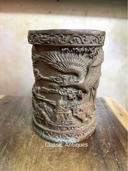 กระบอก ที่ใส่พู่กัน นกอินทรีย์ ทองเหลืองสะสมA5 รูปที่ 2