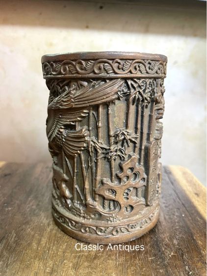 กระบอก ที่ใส่พู่กัน นกอินทรีย์ ทองเหลืองสะสมA5 รูปที่ 7