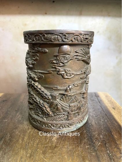 กระบอก ที่ใส่พู่กัน นกอินทรีย์ ทองเหลืองสะสมA5 รูปที่ 3