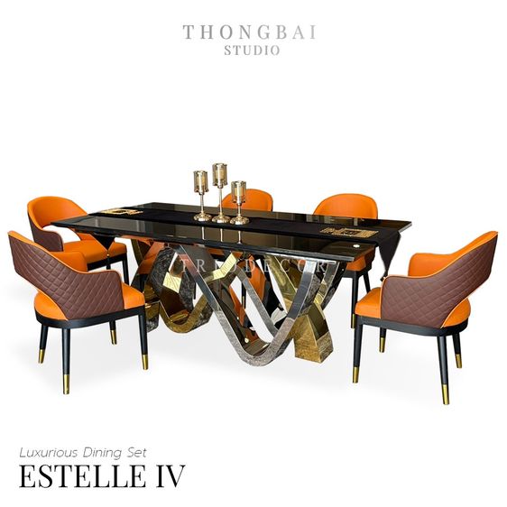 ESTELLE IV luxurious Italian dining set ชุดโต๊ะอาหาร ลัคซุรี่ 6ที่นั่ง 200cm. รุ่น เอสเทล 4