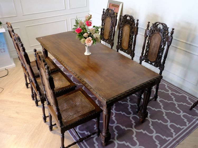 ชุดโต๊ะไม้อาหาร พร้อมเก้าอี้ 6ตัว เบาะตาข่าย งานยุโรปมาจากเยอรมนี รูปที่ 2