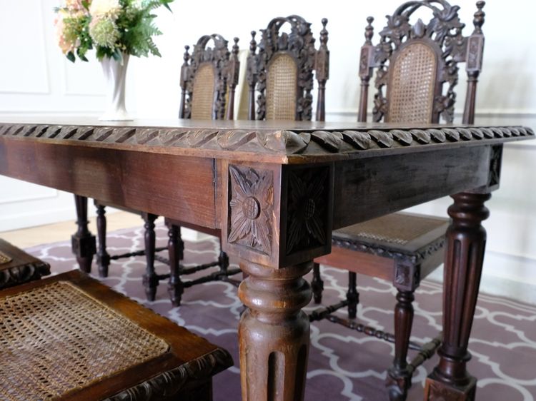 ชุดโต๊ะไม้อาหาร พร้อมเก้าอี้ 6ตัว เบาะตาข่าย งานยุโรปมาจากเยอรมนี รูปที่ 7