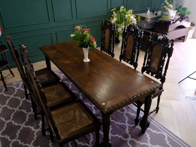 ชุดโต๊ะไม้อาหาร พร้อมเก้าอี้ 6ตัว เบาะตาข่าย งานยุโรปมาจากเยอรมนี รูปที่ 4