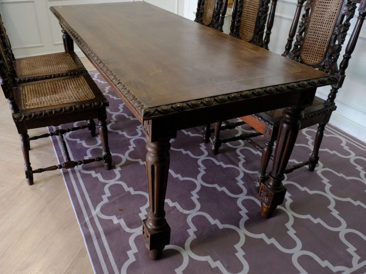 ชุดโต๊ะไม้อาหาร พร้อมเก้าอี้ 6ตัว เบาะตาข่าย งานยุโรปมาจากเยอรมนี รูปที่ 15