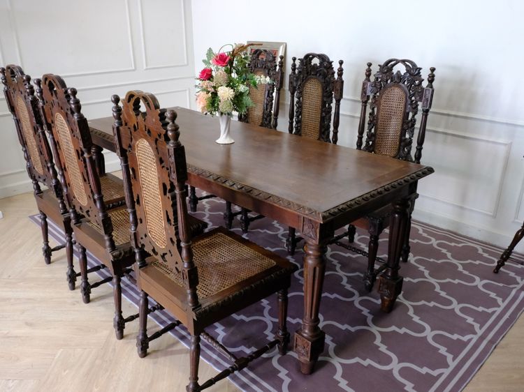 ชุดโต๊ะไม้อาหาร พร้อมเก้าอี้ 6ตัว เบาะตาข่าย งานยุโรปมาจากเยอรมนี รูปที่ 8