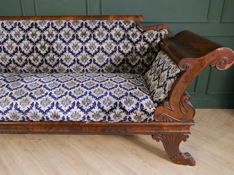 โซฟาไม้ 2ที่นั่ง สีมะฮอกกานี ลวดลายคลาสสิก งานยุโรปมาจากเยอรมนี รูปที่ 8