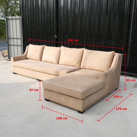 โซฟาผ้าลายหนัง เข้ามุม L-Shape โซฟา 4 ที่นั่ง King Size ตอกหมุดรอบตัว  รูปที่ 2