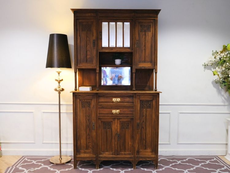 ตู้ไม้เก็บของ พร้อมชั้นวาง ท็อปกระจก งานยุโรปมาจากเยอรมนี