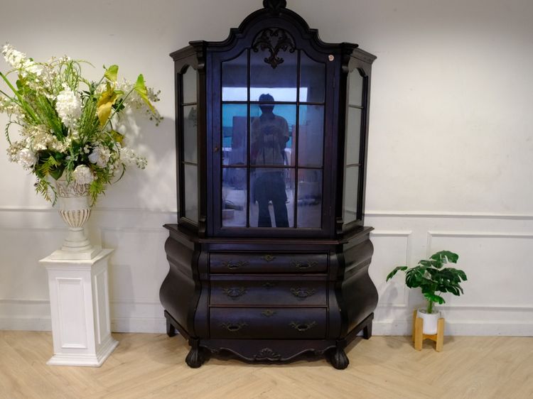 ตู้โชว์ สไตล์บาร็อค สีไม้วอลนัท งานยุโรปมาจากเยอรมนี รูปที่ 3
