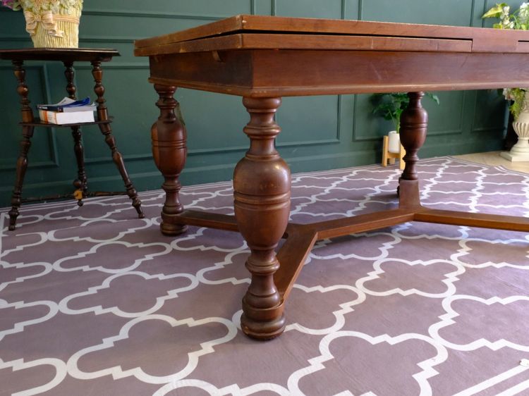 ชุดโต๊ะแบบปรับขยายได้ พร้อมเก้าอี้ 6 ตัว เบาะผ้า สีฟ้า งานยุโรปมาจากเยอรมนี รูปที่ 12