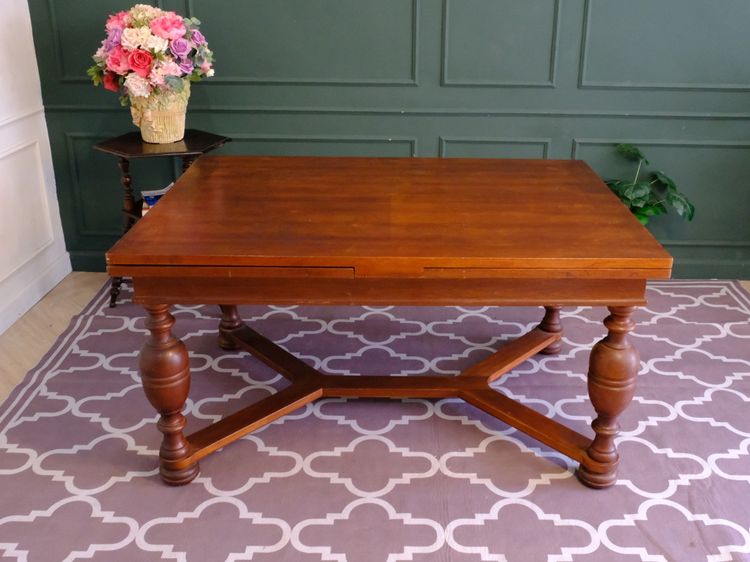 ชุดโต๊ะแบบปรับขยายได้ พร้อมเก้าอี้ 6 ตัว เบาะผ้า สีฟ้า งานยุโรปมาจากเยอรมนี รูปที่ 11