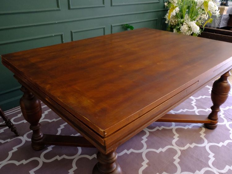 ชุดโต๊ะแบบปรับขยายได้ พร้อมเก้าอี้ 6 ตัว เบาะผ้า สีฟ้า งานยุโรปมาจากเยอรมนี รูปที่ 7