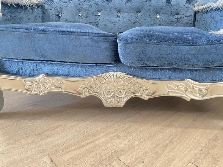 โซฟาหลุยส์ 2 ที่นั่ง เบาะผ้า สีฟ้า สไตล์โมเดิร์น รูปที่ 14