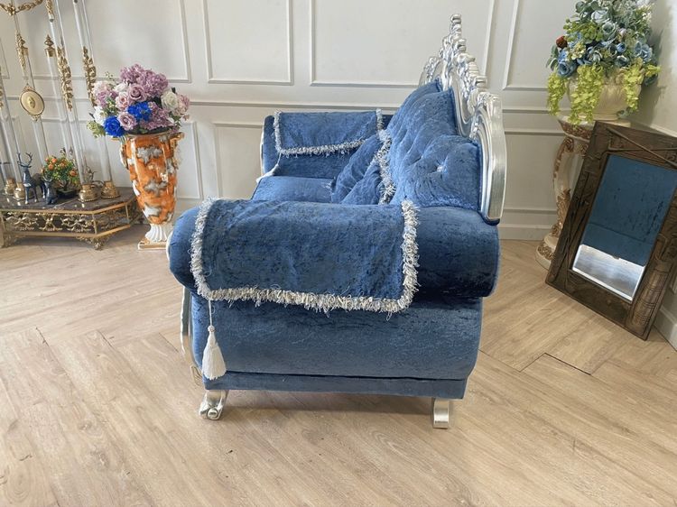 โซฟาหลุยส์ 2 ที่นั่ง เบาะผ้า สีฟ้า สไตล์โมเดิร์น รูปที่ 5