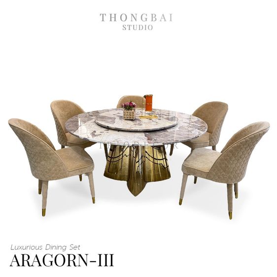 อื่นๆ สแตนเลสสตีล อื่นๆ ARAGORN-III  luxurious Italian dining set ชุดโต๊ะอาหารกลม ท็อปหิน 6ที่นั่ง อารากอร์น-3 