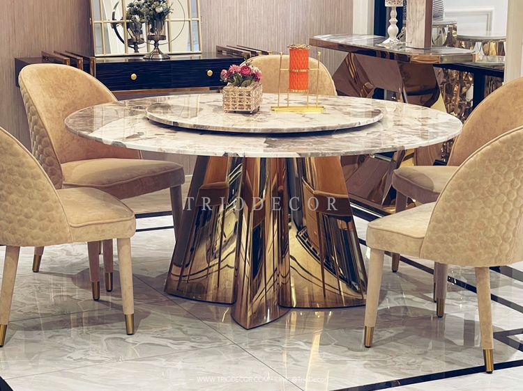 ARAGORN-III  luxurious Italian dining set ชุดโต๊ะอาหารกลม ท็อปหิน 6ที่นั่ง อารากอร์น-3  รูปที่ 9