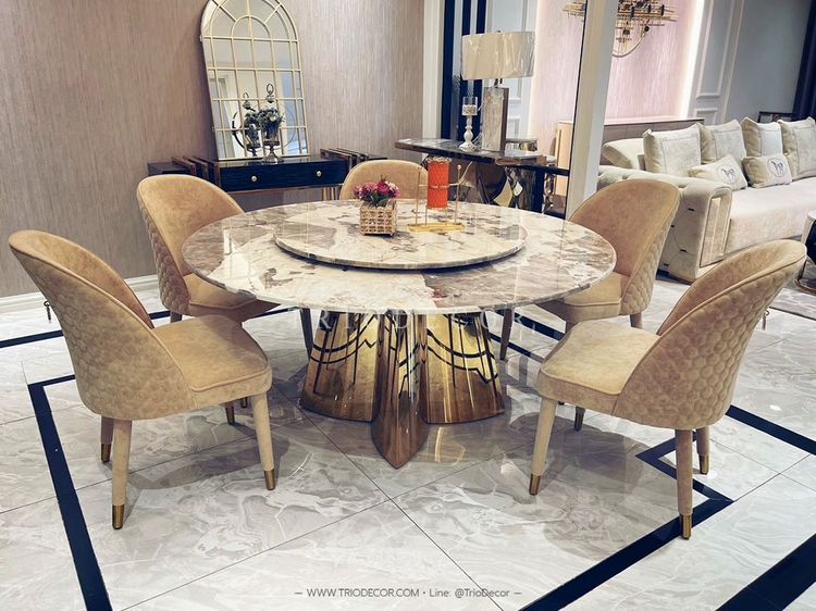 ARAGORN-III  luxurious Italian dining set ชุดโต๊ะอาหารกลม ท็อปหิน 6ที่นั่ง อารากอร์น-3  รูปที่ 5
