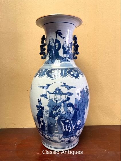 แจกัน ลายเทพเจ้า ฮกลกซิ่ว กังไสลายคราม 