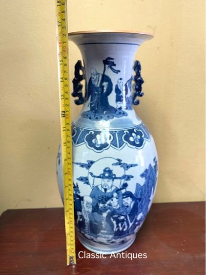 แจกัน ลายเทพเจ้า ฮกลกซิ่ว กังไสลายคราม  รูปที่ 12