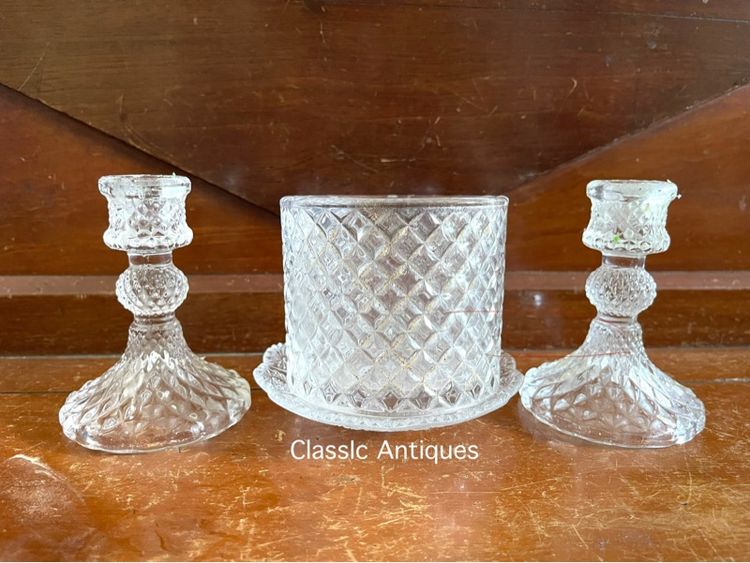 เชิงเทียนแก้ว กระถางพร้อมจานรอง สะสม