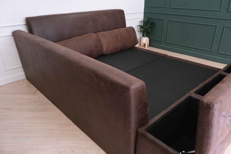 เตียงนอน ผ้าลายหนัง ขนาด6ฟุต 3กล่องเก็บของตรงขาเตียง ฝากล่องดึงกระดุมเพชร พร้อมหมอน 2ใบ รูปที่ 5