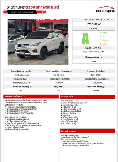 Toyota Fortuner 2015 2.8 V 4WD Utility-car ดีเซล ไม่ติดแก๊ส เกียร์อัตโนมัติ ขาว รูปที่ 2