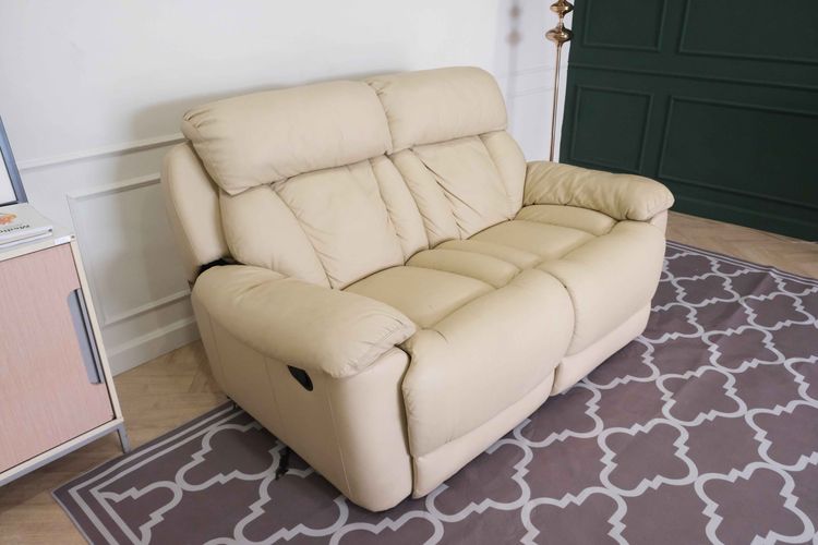เก้าอี้พักผ่อนหนัง 2 ที่นั่ง สีครีม เก้าอี้ปรับเอนนอน โซฟาพักผ่อน Recliner รูปที่ 3