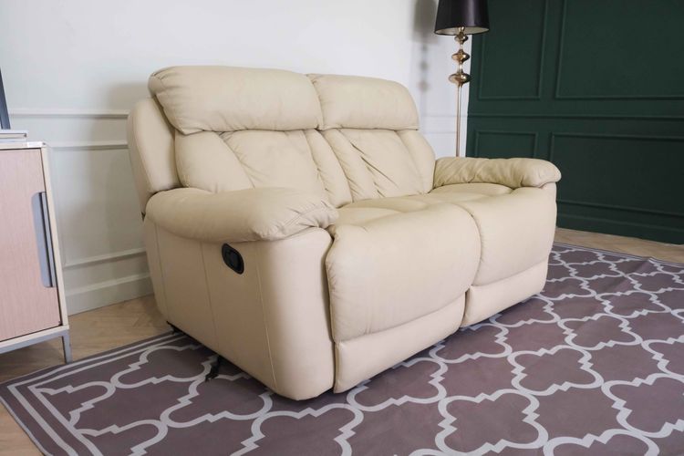 เก้าอี้พักผ่อนหนัง 2 ที่นั่ง สีครีม เก้าอี้ปรับเอนนอน โซฟาพักผ่อน Recliner รูปที่ 8