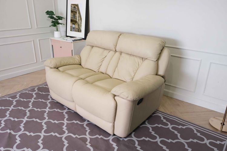 เก้าอี้พักผ่อนหนัง 2 ที่นั่ง สีครีม เก้าอี้ปรับเอนนอน โซฟาพักผ่อน Recliner รูปที่ 2