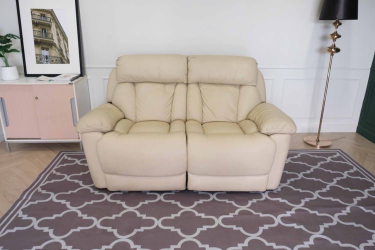เก้าอี้พักผ่อนหนัง 2 ที่นั่ง สีครีม เก้าอี้ปรับเอนนอน โซฟาพักผ่อน Recliner