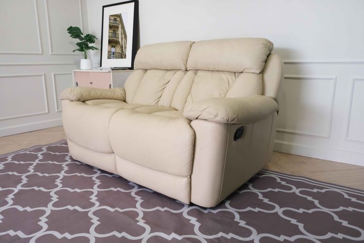 เก้าอี้พักผ่อนหนัง 2 ที่นั่ง สีครีม เก้าอี้ปรับเอนนอน โซฟาพักผ่อน Recliner รูปที่ 6