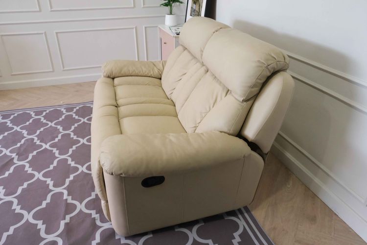 เก้าอี้พักผ่อนหนัง 2 ที่นั่ง สีครีม เก้าอี้ปรับเอนนอน โซฟาพักผ่อน Recliner รูปที่ 7