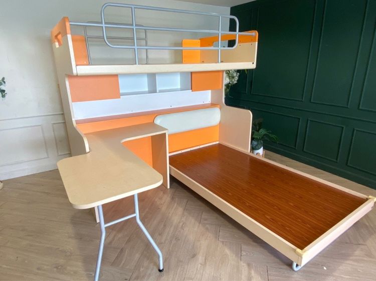 เตียงเด็ก 2 ชั้น ขนาด 3.5 ฟุต มีบันไดเก็บของ สีครีมส้ม ยี่ห้อ SB FURNITURE รูปที่ 2
