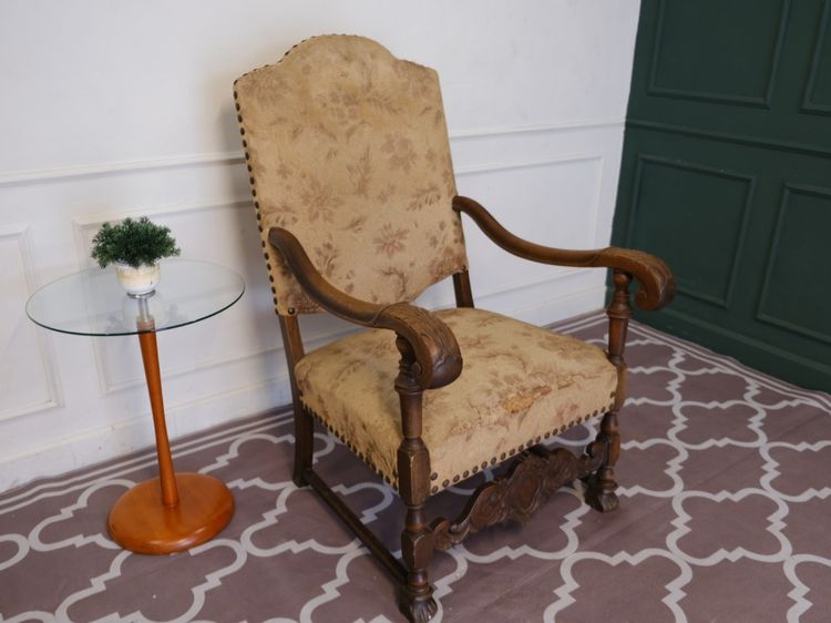 เก้าอี้แกะสลัก เบาะผ้าลายดอก สีครีม งานยุโรปมาจากเยอรมนี รูปที่ 3