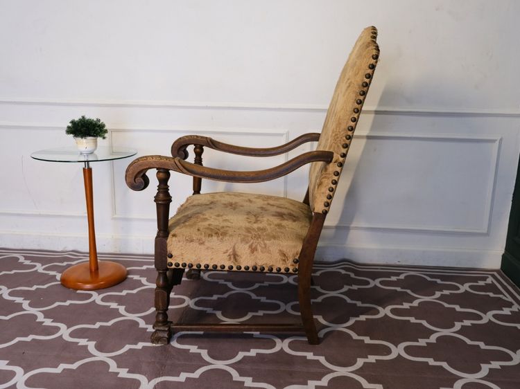 เก้าอี้แกะสลัก เบาะผ้าลายดอก สีครีม งานยุโรปมาจากเยอรมนี รูปที่ 8