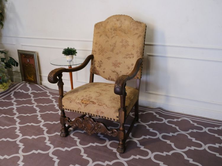 เก้าอี้แกะสลัก เบาะผ้าลายดอก สีครีม งานยุโรปมาจากเยอรมนี รูปที่ 2